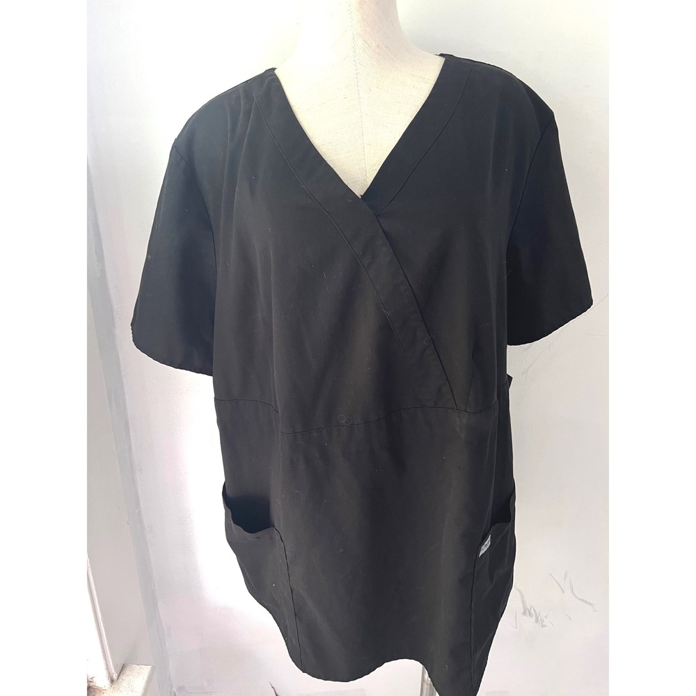 Greys Anatomy by Barco Black Mock Wrap Scrub Top 3XL Pockets Medical Uniform